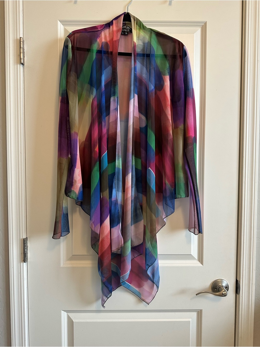 Sheer Rainbow Multicolor Waterfall Long Sleeve Lightweight Draped Layer